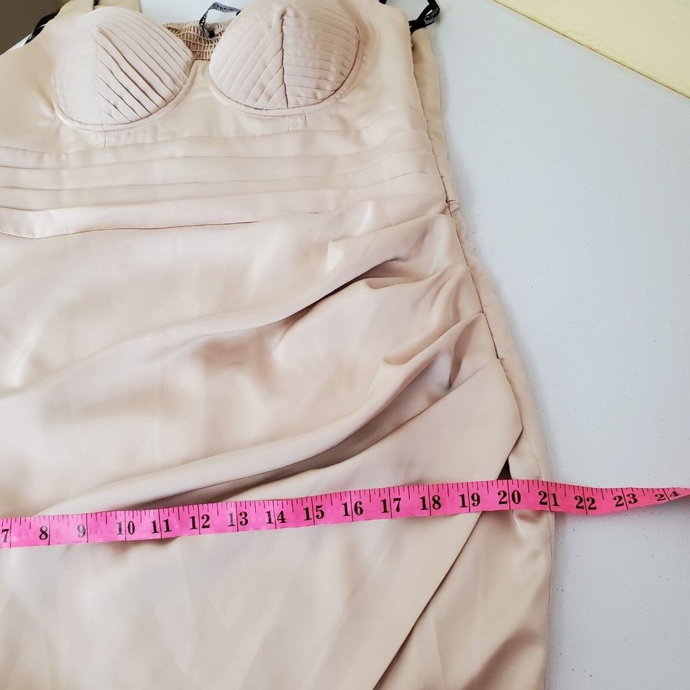 Lavish Alice Pleated Corset Cocktail Dress 12 US Clay Beige Satin Draped Ruched - Picture 10 of 12